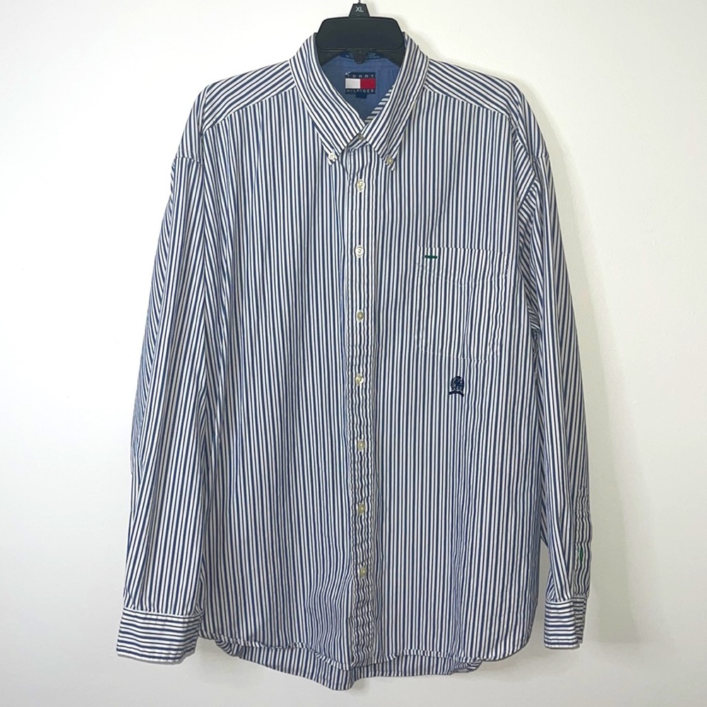 Tommy Hilfiger Button-Down Shirt White with Blue Stripes Size XXL
